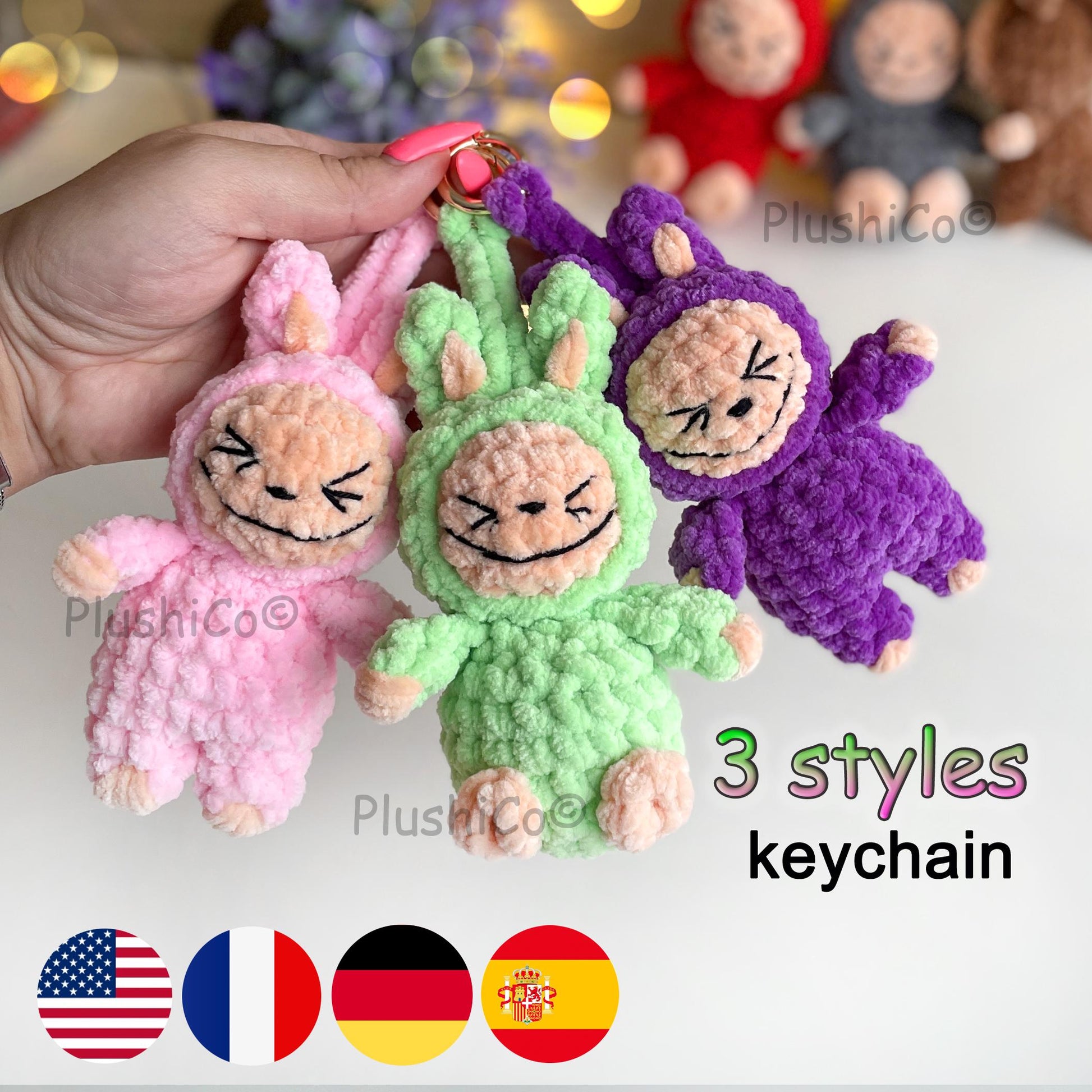 Smiling Bunny Keychain Labubu Pattern