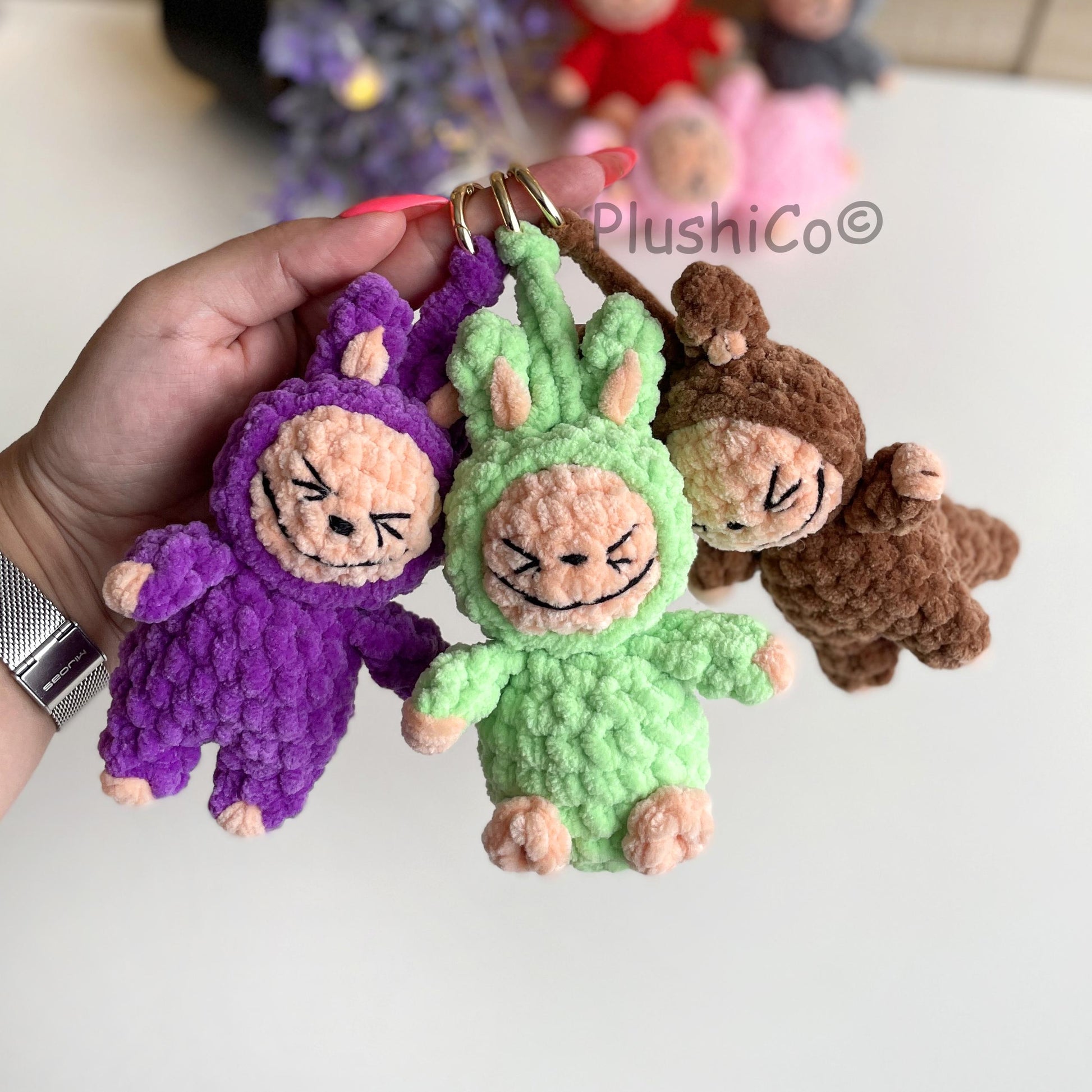 Smiling Bunny Keychain Labubu Pattern