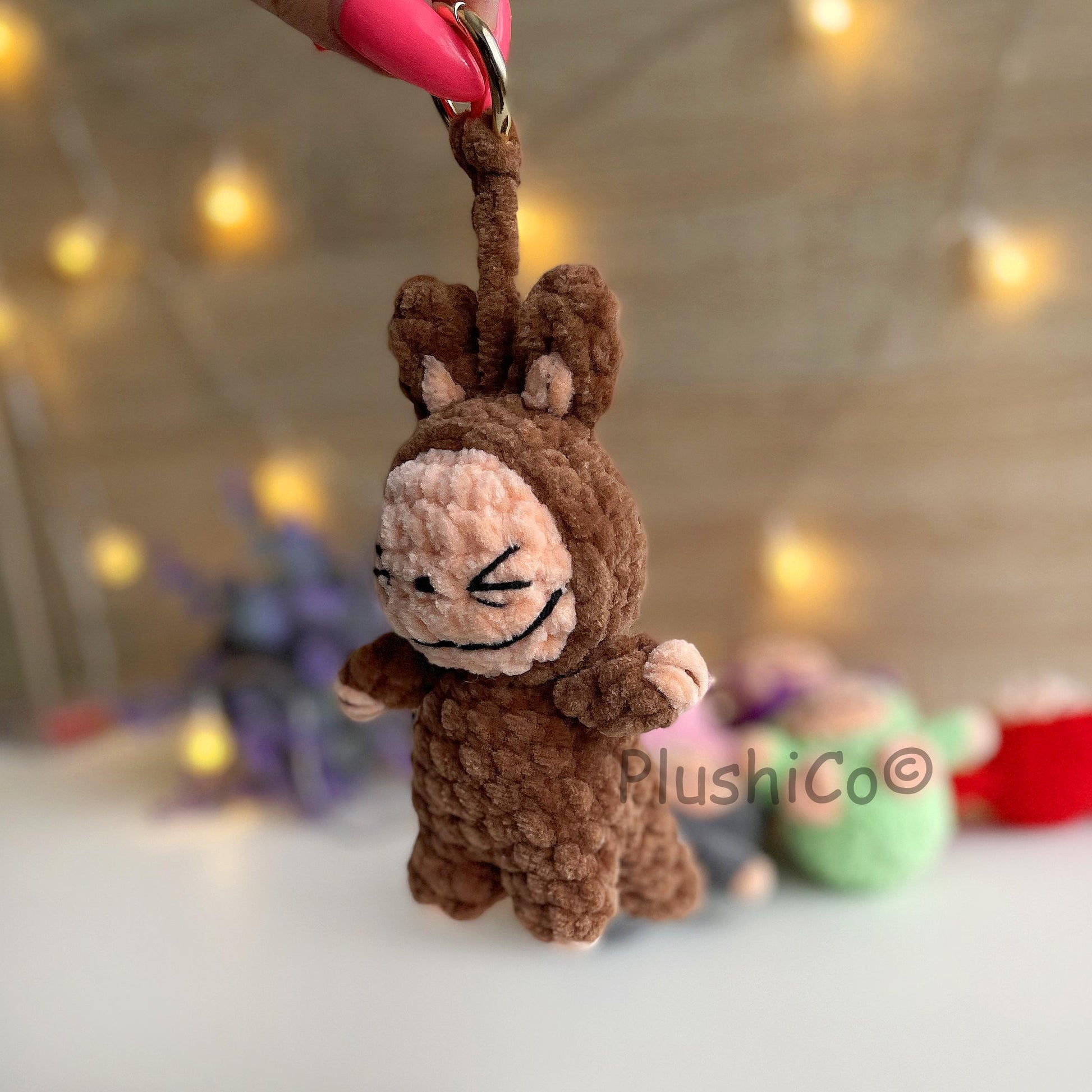 Smiling Bunny Keychain Labubu Pattern