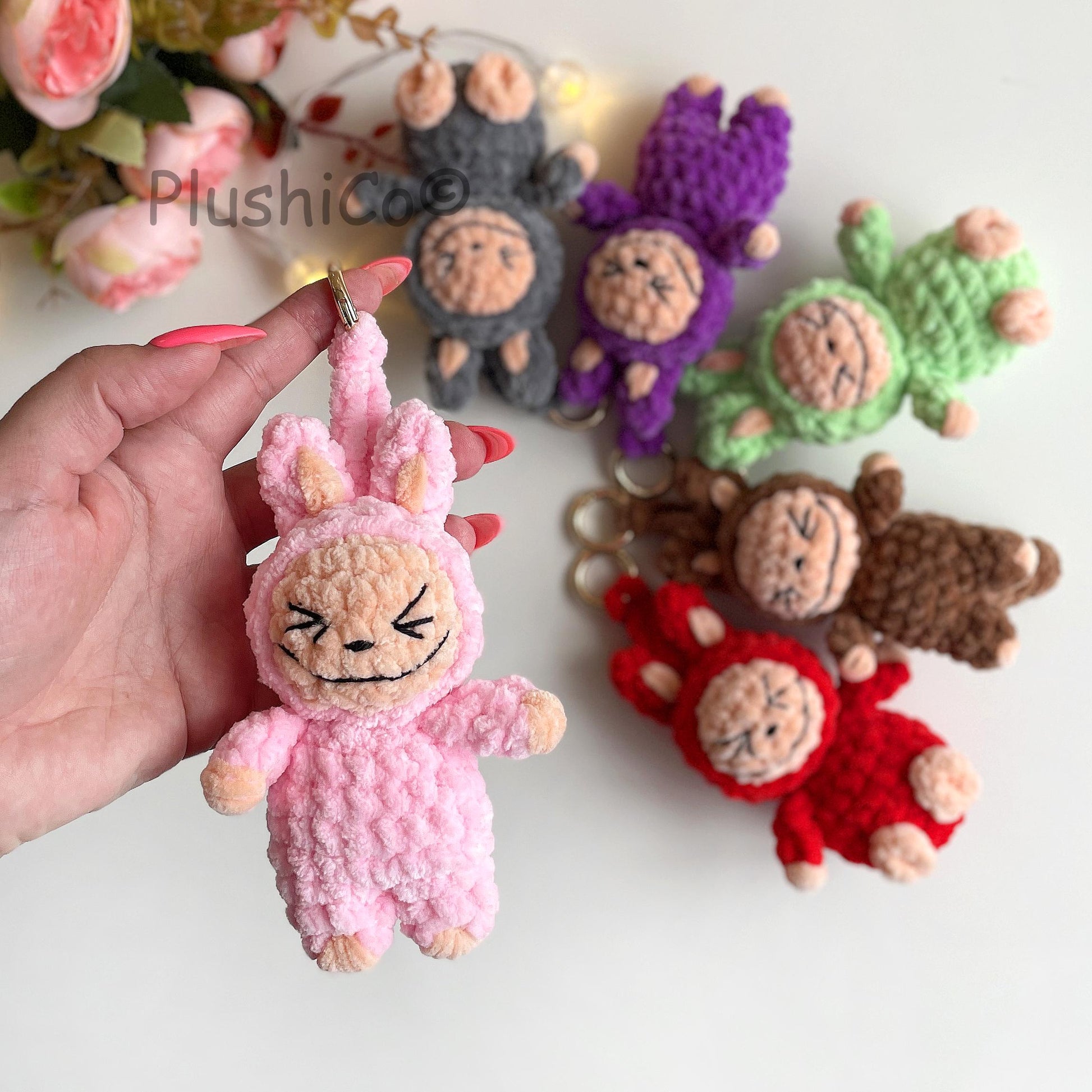 Smiling Bunny Keychain Labubu Pattern