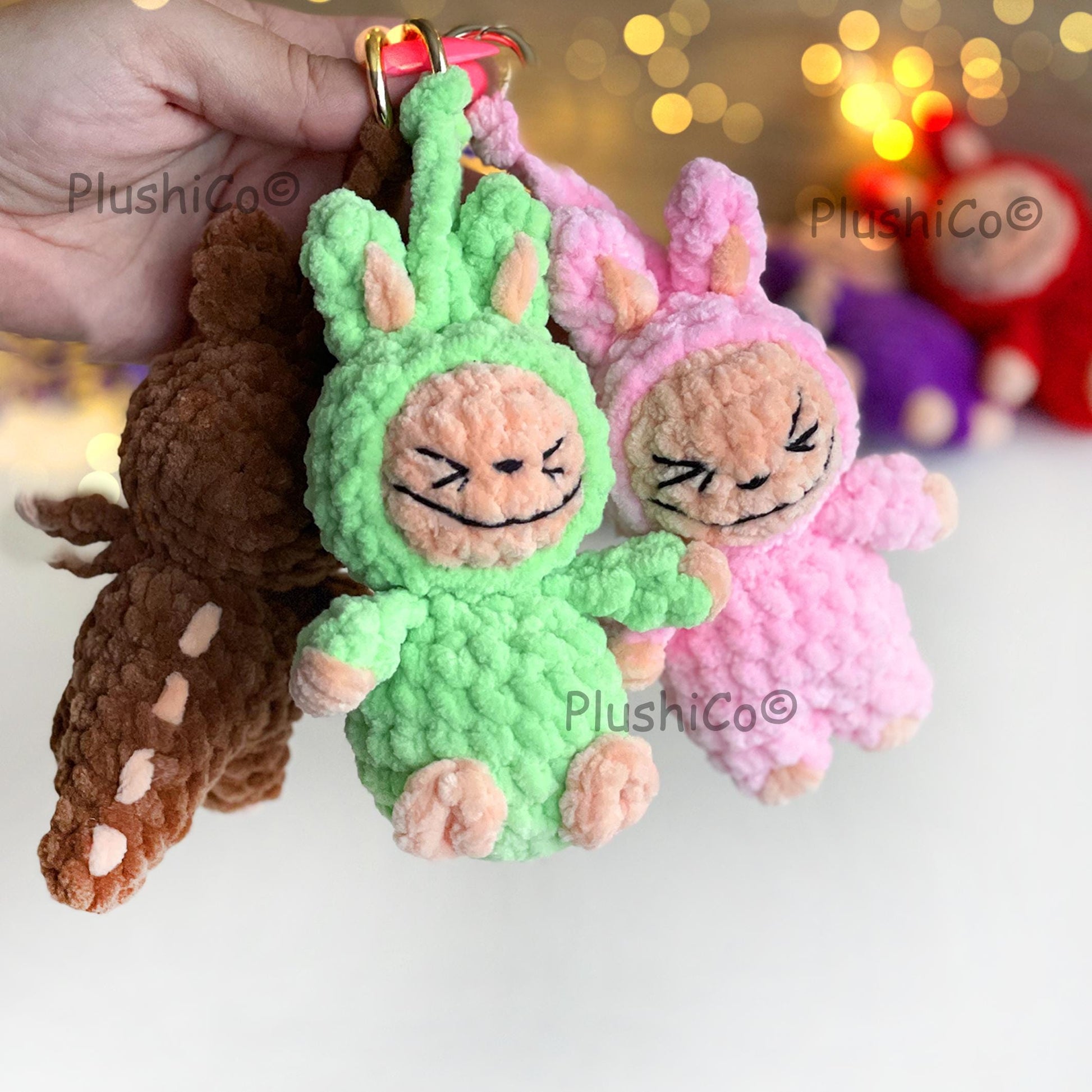 Smiling Bunny Keychain Labubu Pattern
