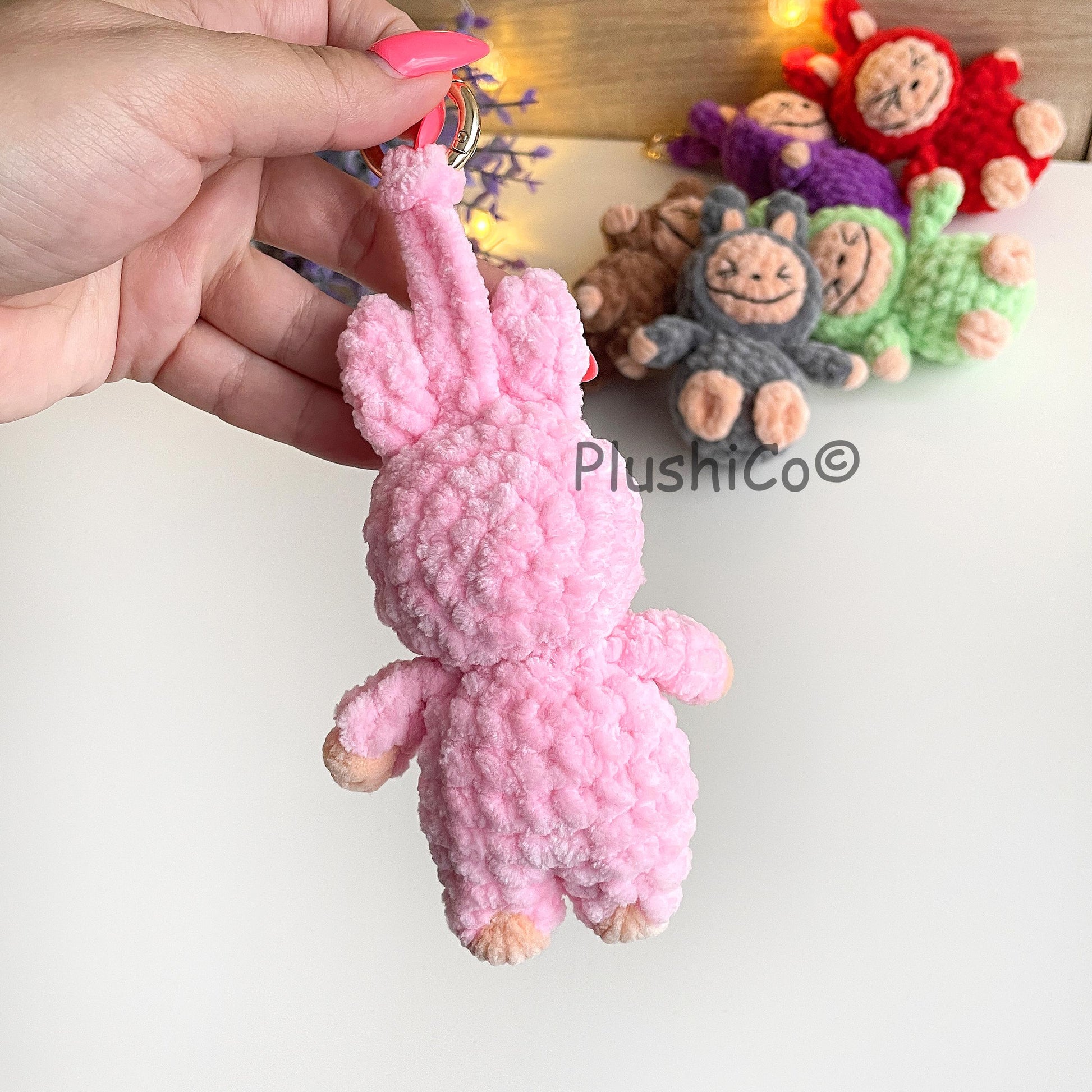 Smiling Bunny Keychain Labubu Pattern
