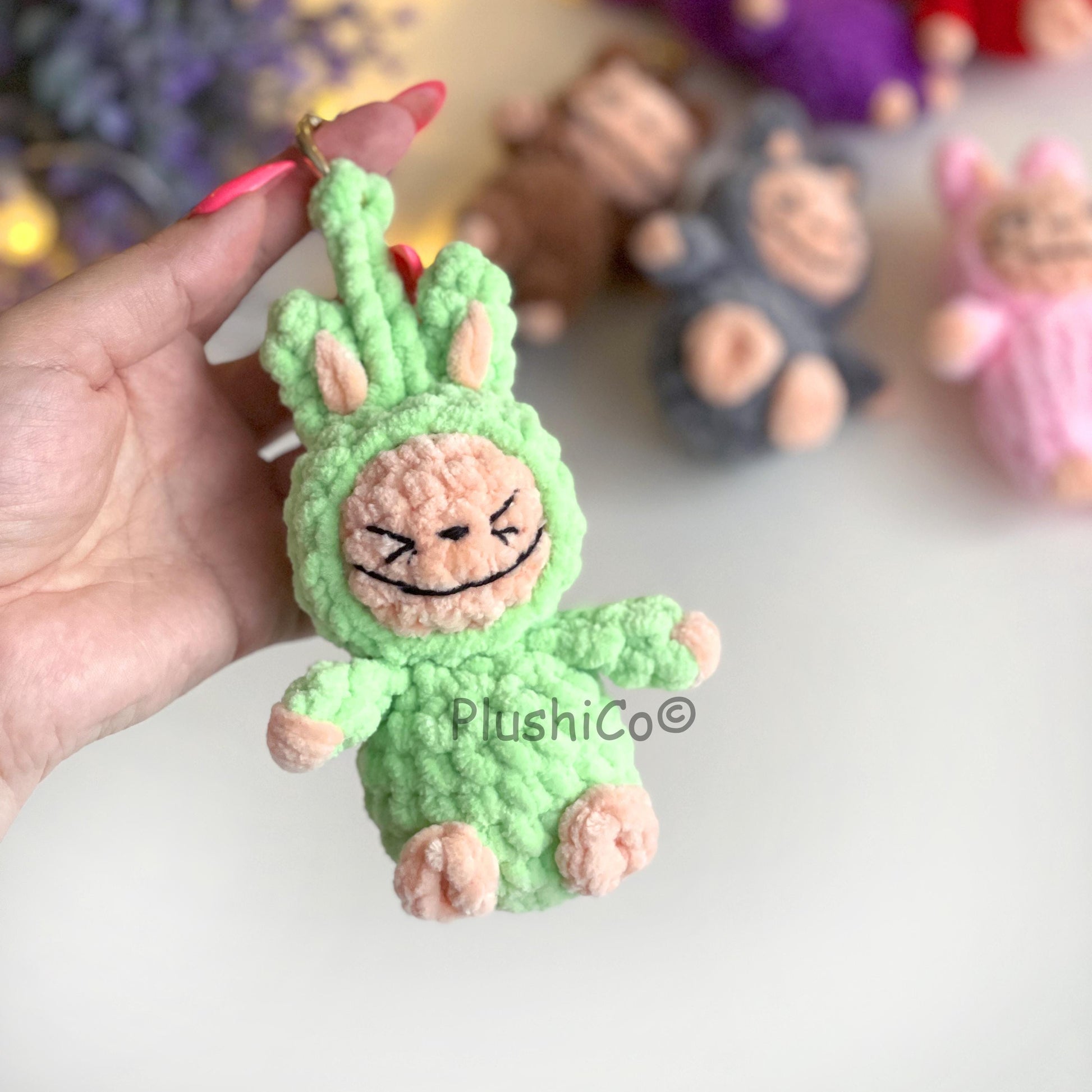 Smiling Bunny Keychain Labubu Pattern