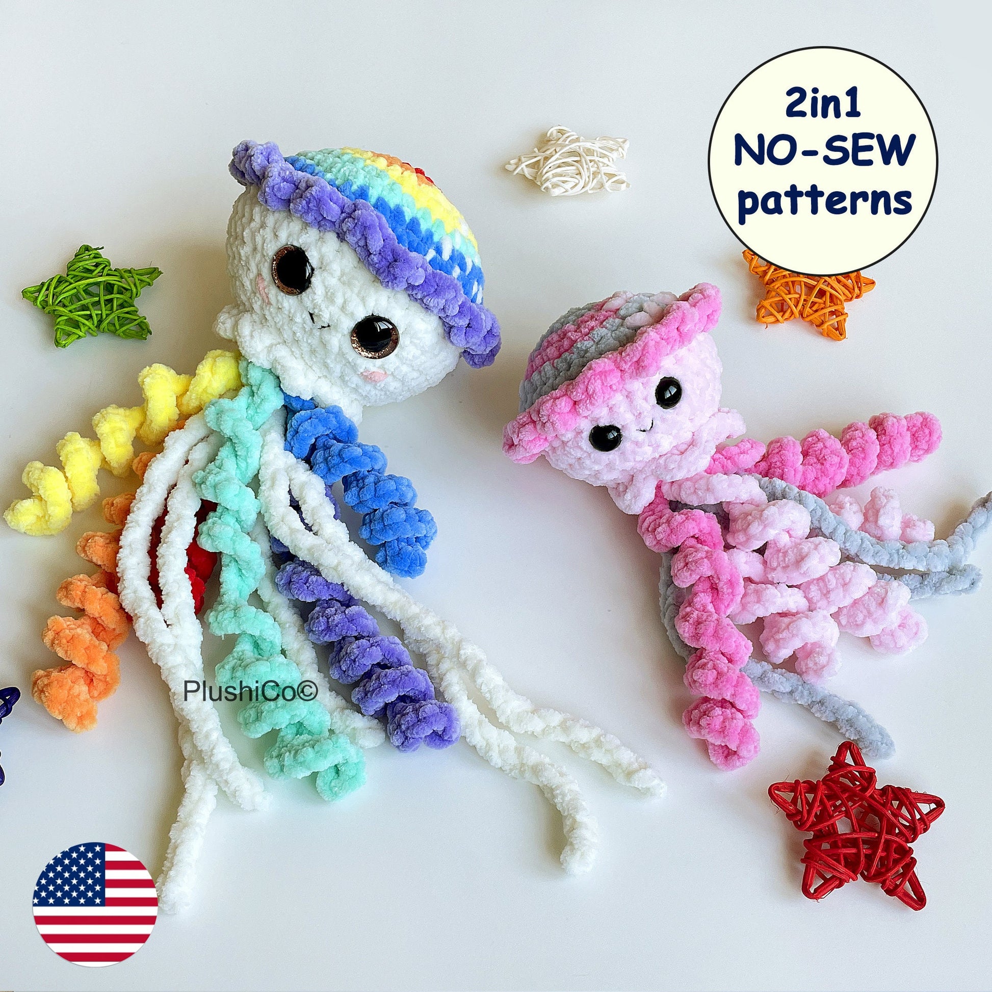Jellyfish No SEW CROCHET 2in1 PATTERNS, Amigurumi Mom & Baby Toys, Crochet Under the sea Animals, Cute Plushie, Easy Pdf Beginner Tutorial