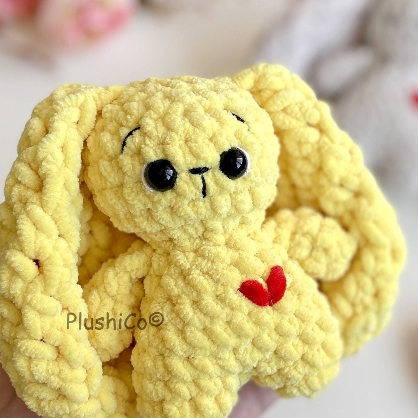 Bunny CROCHET PATTERN, Easter Rabbit, No Sew Amigurumi Plushies, Cute Toy with Floppy Huge Ears, Easy PDF Tutorial, Cuddle Rabbit with heart