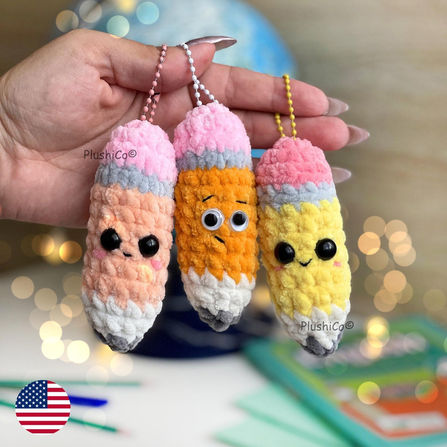 Pencil Crochet Pattern Keychain - No Sew