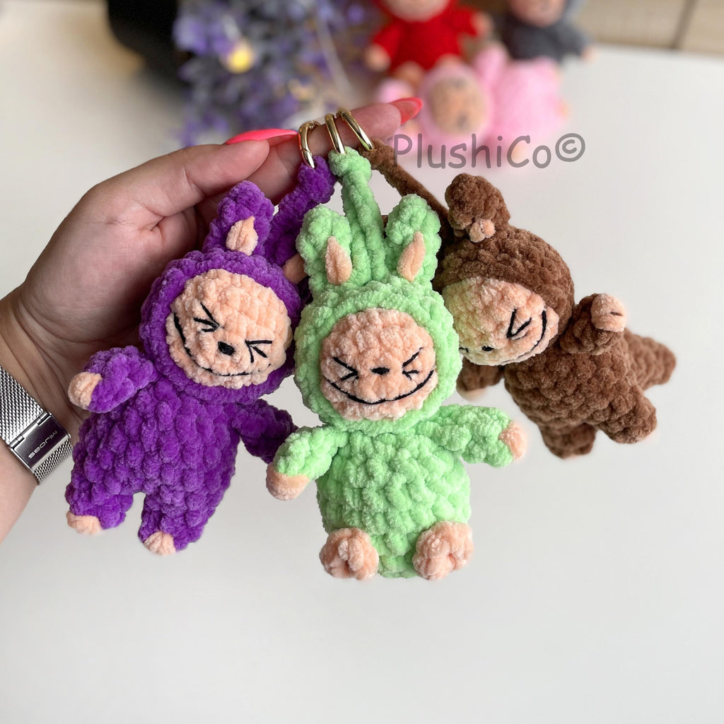 Smiling Bunny Keychain Labubu Pattern