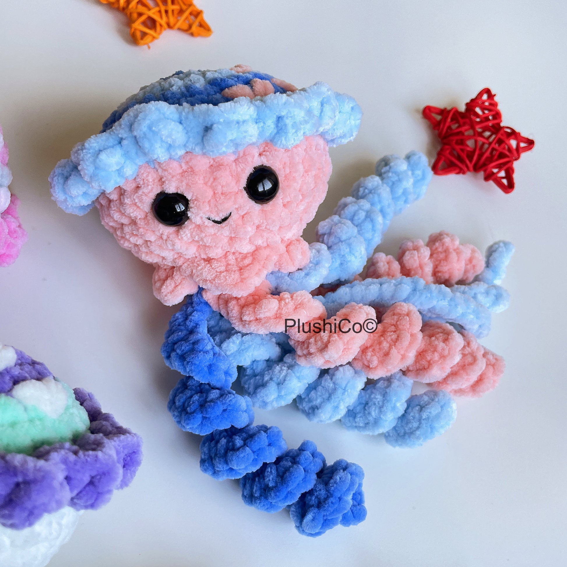 Jellyfish CROCHET PATTERN, No SEW Amigurumi Sea Creature, Snuggler Plushie, Plush Kawaii Stuffed Lovey Toy, Easy Pdf Tutorial for Beginners