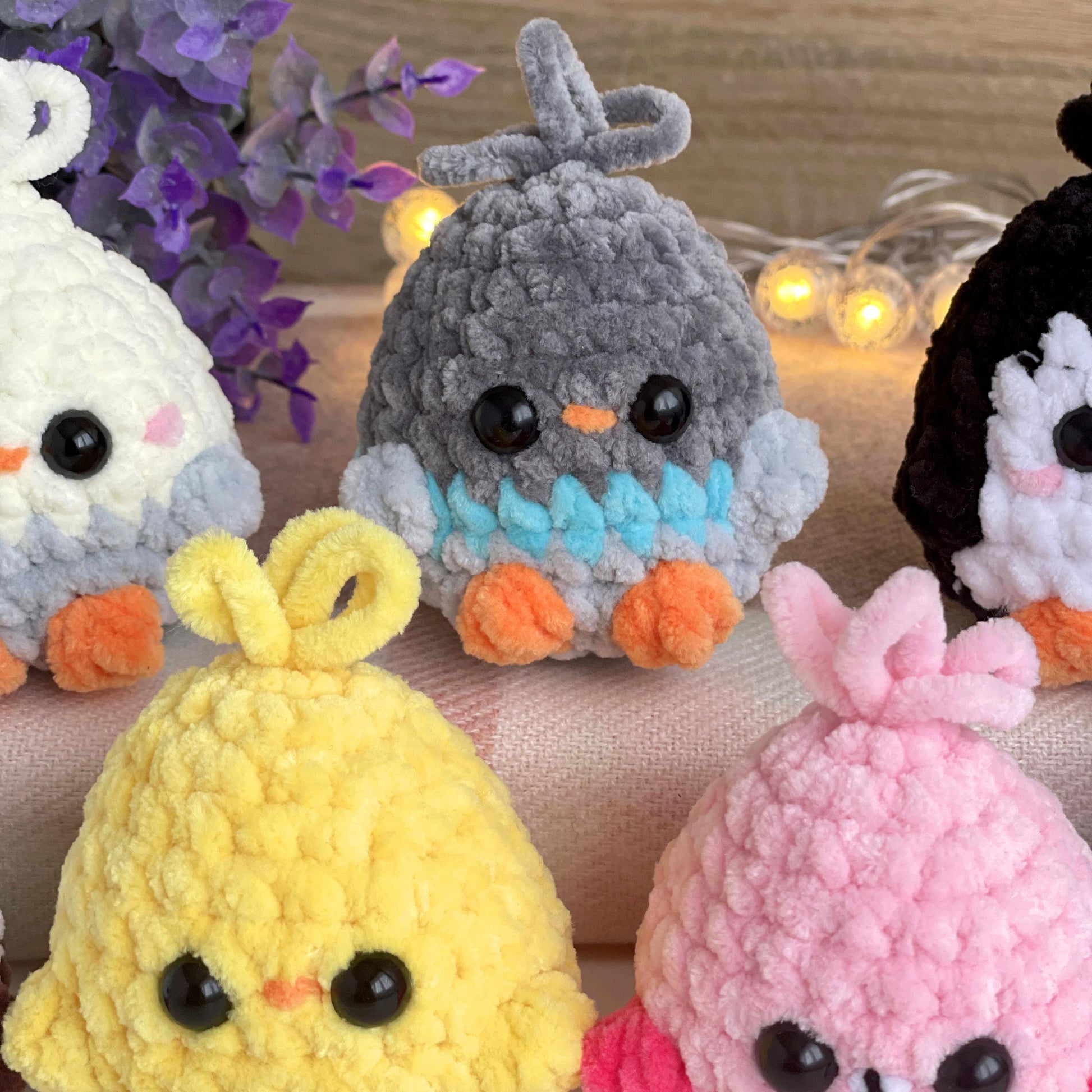 Bird CROCHET PATTERN bundle, Low Sew Amigurumi Spring mini Plushies: Chicken, Mallard Duck, Flamingo, Eagle, Budgie/Parrot, Penguin, Pigeon
