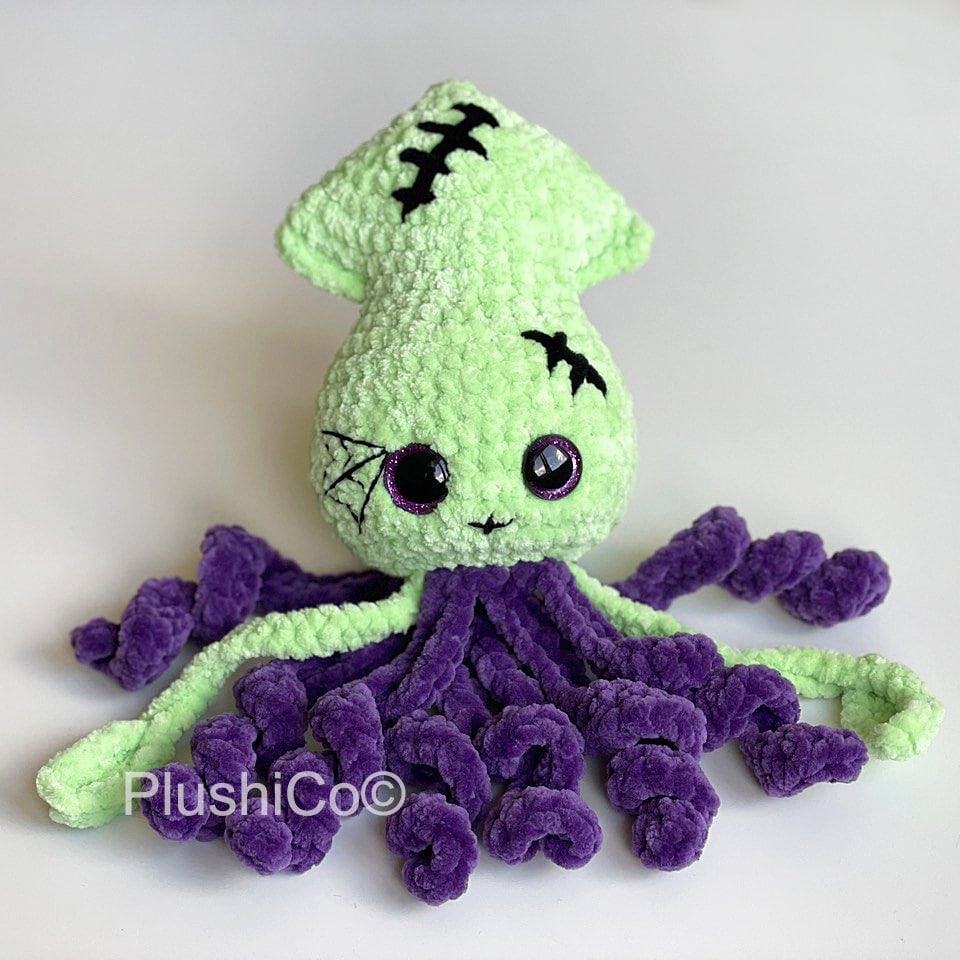 Squid CROCHET PATTERN, No SEW Amigurumi Octopus, plush Kawaii Animals, Plushie Baby Toy, Easy Pdf Tutorial for Beginners