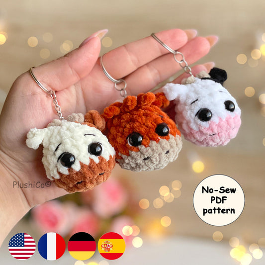 Cow Keychain Crochet Pattern, No Sew