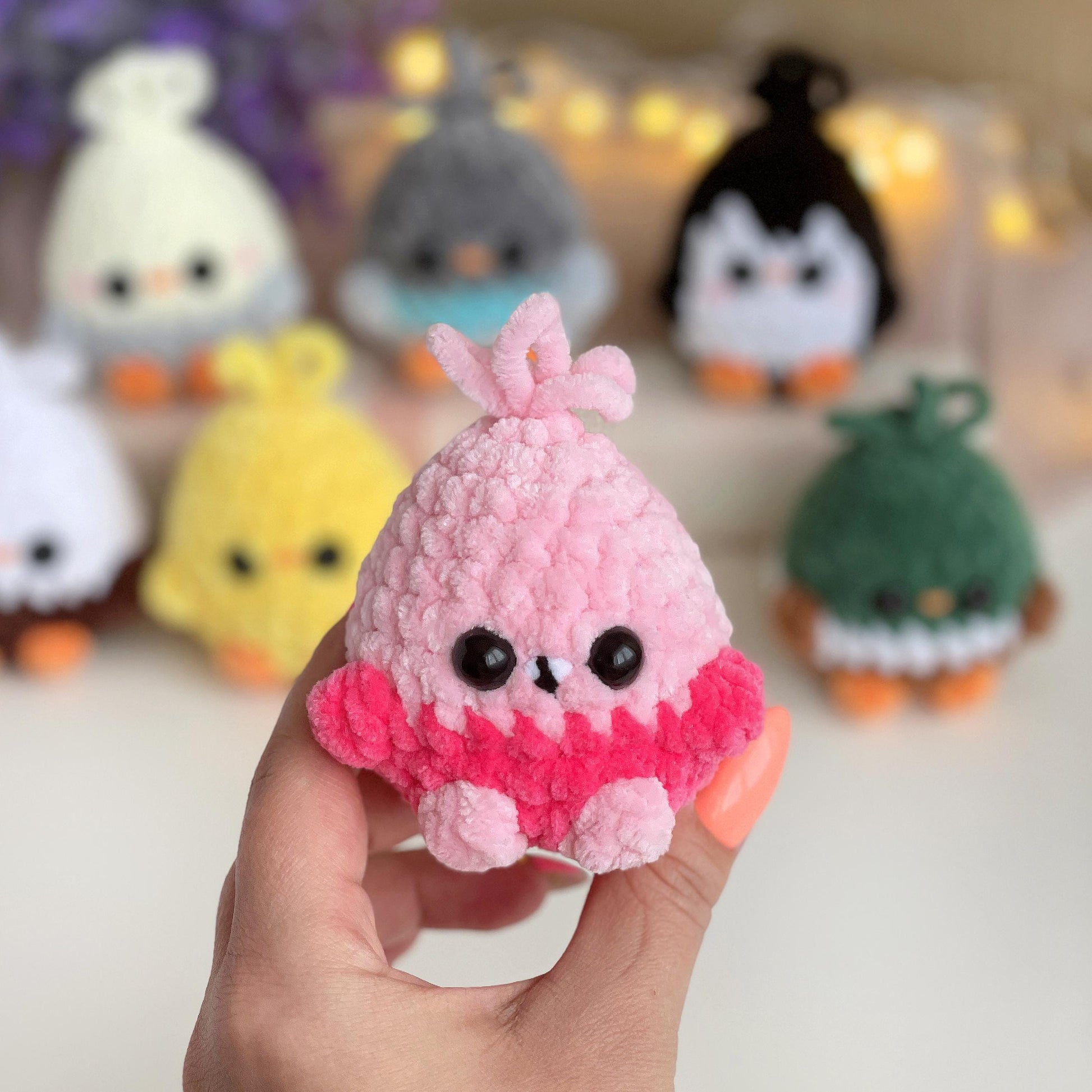 Bird CROCHET PATTERN bundle, Low Sew Amigurumi Spring mini Plushies: Chicken, Mallard Duck, Flamingo, Eagle, Budgie/Parrot, Penguin, Pigeon