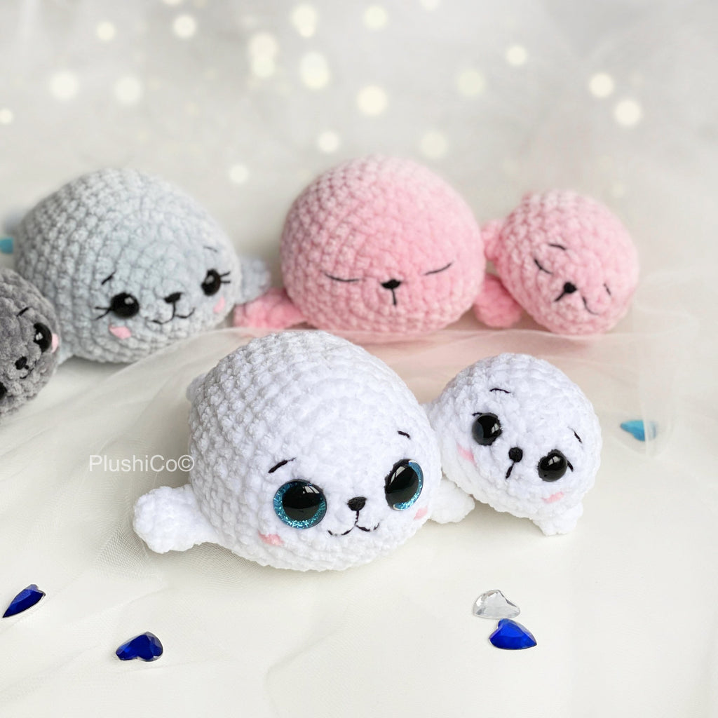 Seal CROCHET PATTERNS 2in1 bundle, Mom & Baby Amigurumi Sea creatures, Manatee Stuffed Animal Plush Toy, Easy Crochet Beginner Tutorial PDF