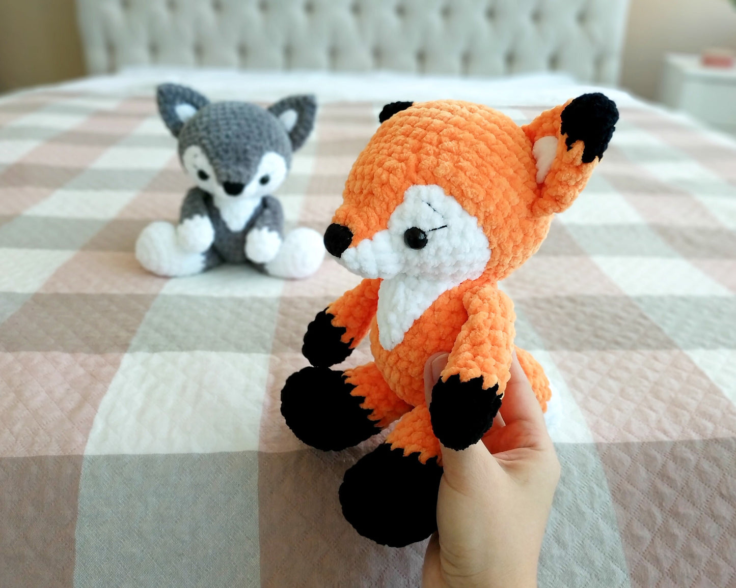 Wolf & Fox CROCHET PATTERNS, Amigurumi Woodland Animals PDF, Cute Plushies, Stuffed Baby Toy Tutorial, Chunky Plush Yarn Nursery Decor