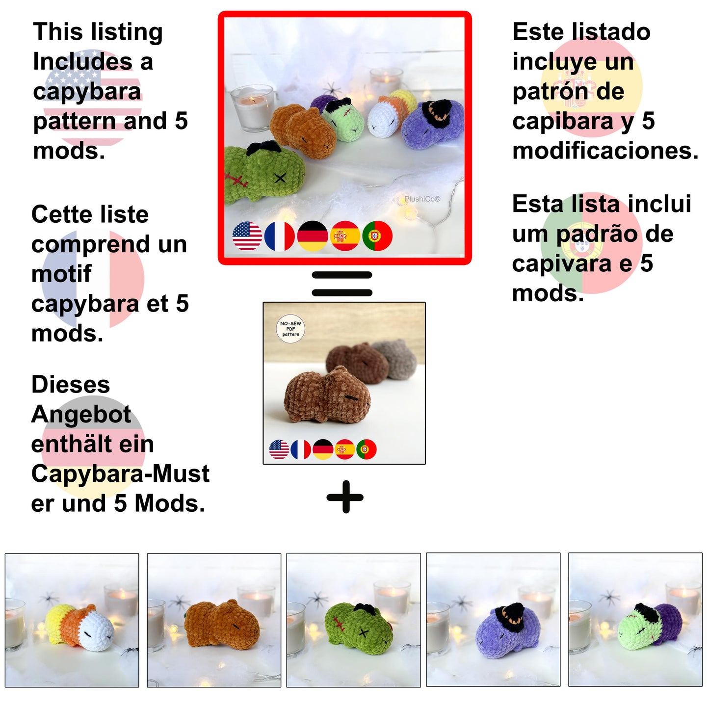 Halloween Capybara 5in1 CROCHET PATTERNS - No Sew