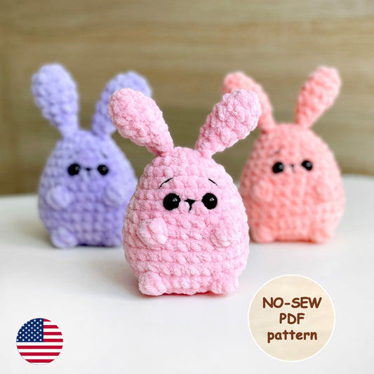 Bunny CROCHET PATTERN, Amigurumi No Sew Easter Rabbit plushie, Cute Loaf Tiny Animal Toy, Easy PDF Beginner Tutorial, Small Stuffed Gift
