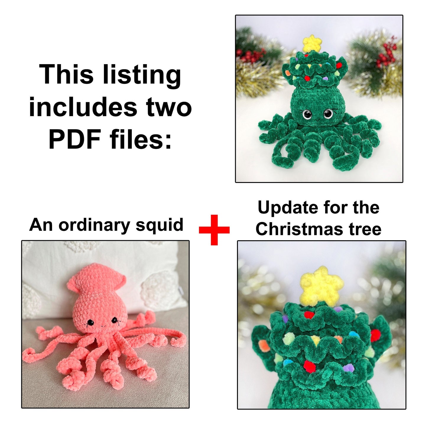 Christmas Tree Squid CROCHET PATTERN - Low Sew