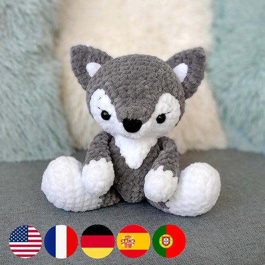 Wolf CROCHET PATTERN, Amigurumi Woodland Plushie, Stuffed Animal Tutotial, Cute diy chunky yarn Toy, PDF Instant Download, Plush Baby Toy