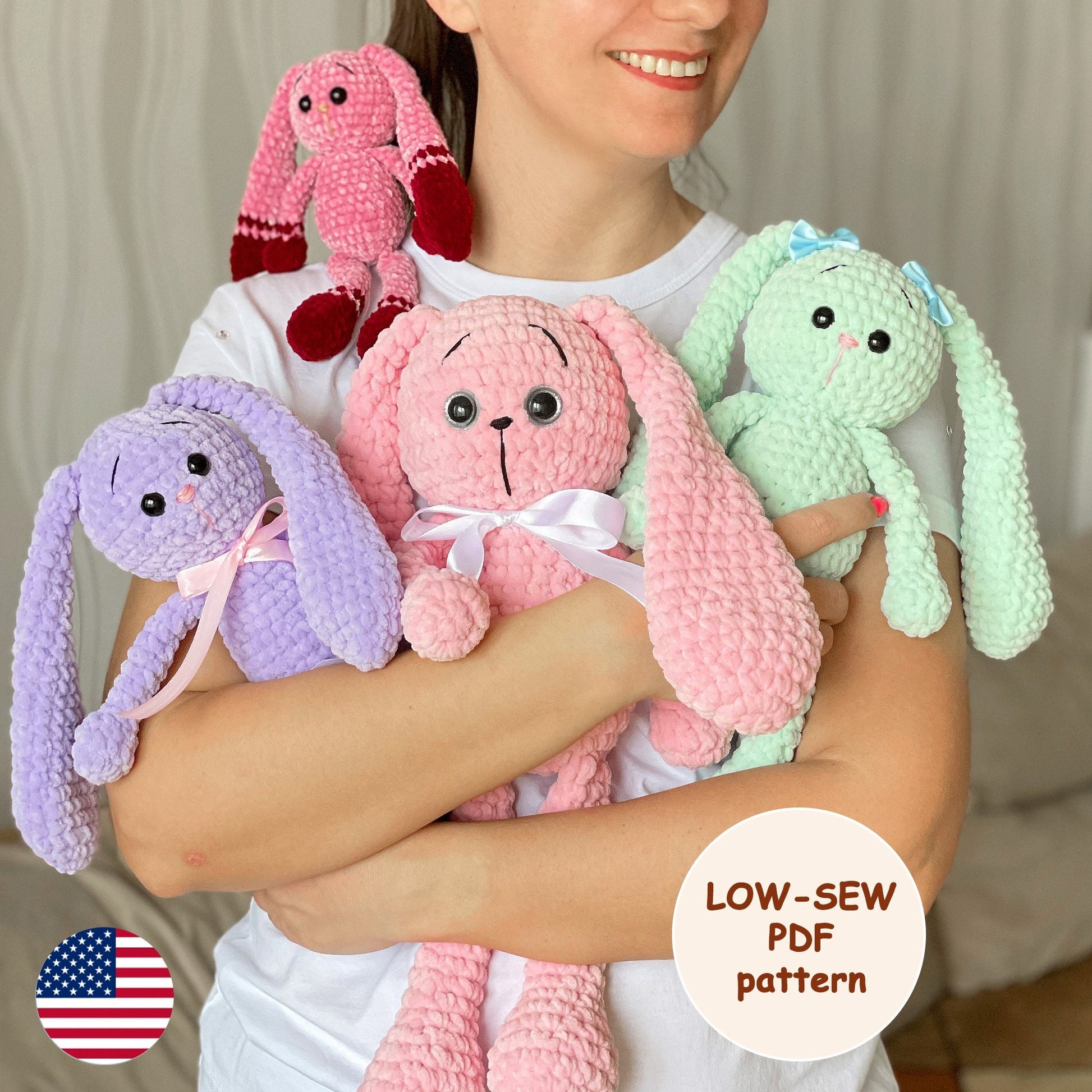 Bunny CROCHET PATTERN, Amigurumi Easter Rabbit, Low Sew Easy PDF beginner Tutorial, Giant Plush Baby Toy, Stuffed Animal, Handmade Diy gift