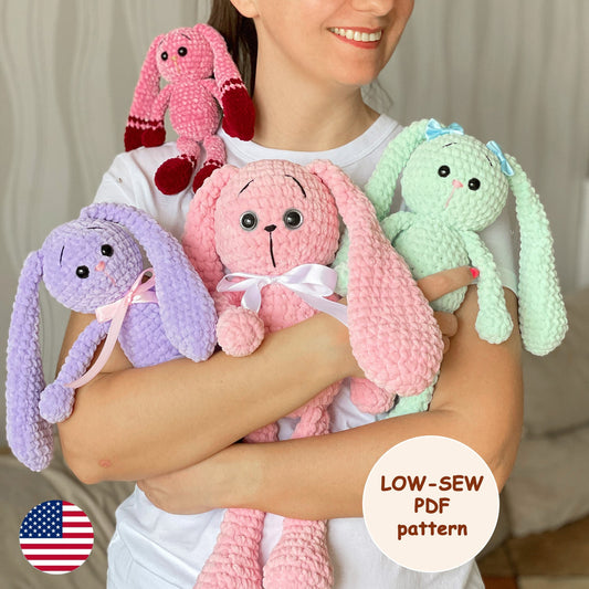 Bunny CROCHET PATTERN, Amigurumi Easter Rabbit, Low Sew Easy PDF beginner Tutorial, Giant Plush Baby Toy, Stuffed Animal, Handmade Diy gift