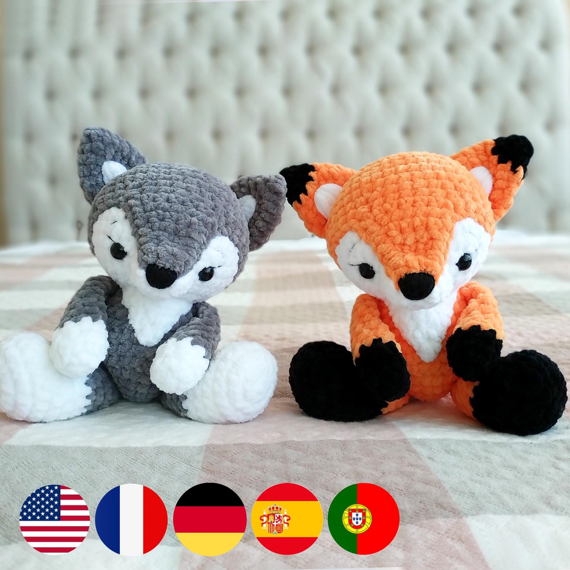 Wolf & Fox CROCHET PATTERNS, Amigurumi Woodland Animals PDF, Cute Plushies, Stuffed Baby Toy Tutorial, Chunky Plush Yarn Nursery Decor