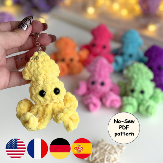 Crochet Squid Keychain PATTERN, No Sew Amigurumi plushie, Baby Octopus Keyring, Small Bag Charm, Cute mini Toy, Easy Beginners PDF