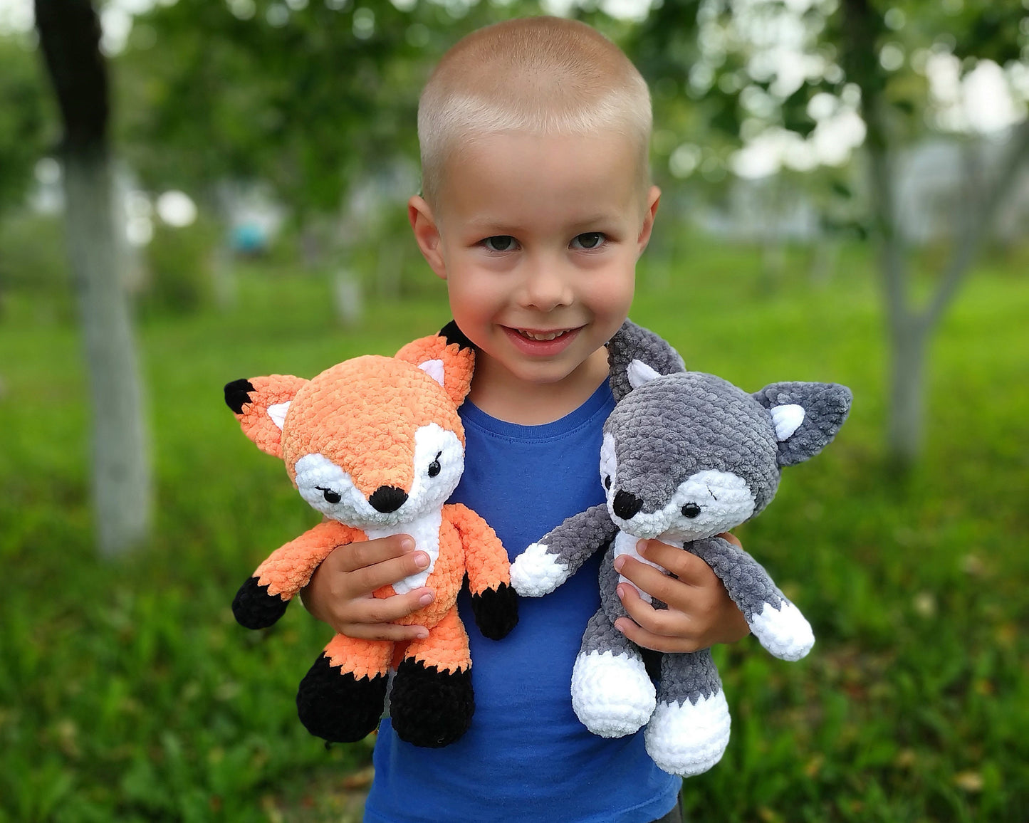 Wolf & Fox CROCHET PATTERNS, Amigurumi Woodland Animals PDF, Cute Plushies, Stuffed Baby Toy Tutorial, Chunky Plush Yarn Nursery Decor