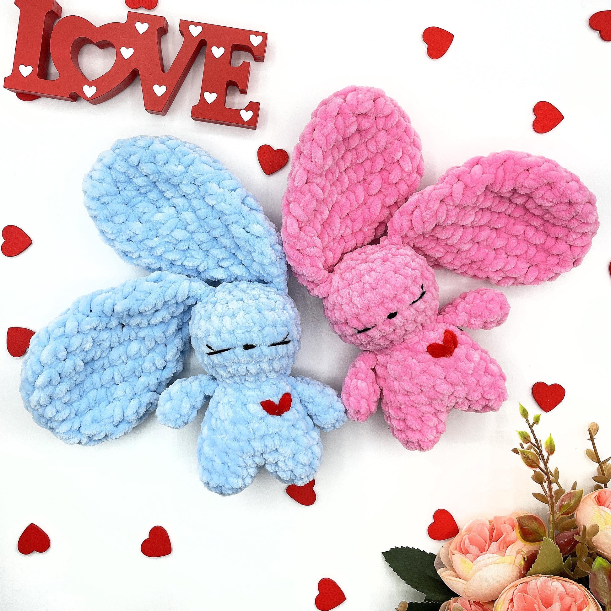 Bunny CROCHET PATTERN, Easter Rabbit, No Sew Amigurumi Plushies, Cute Toy with Floppy Huge Ears, Easy PDF Tutorial, Cuddle Rabbit with heart