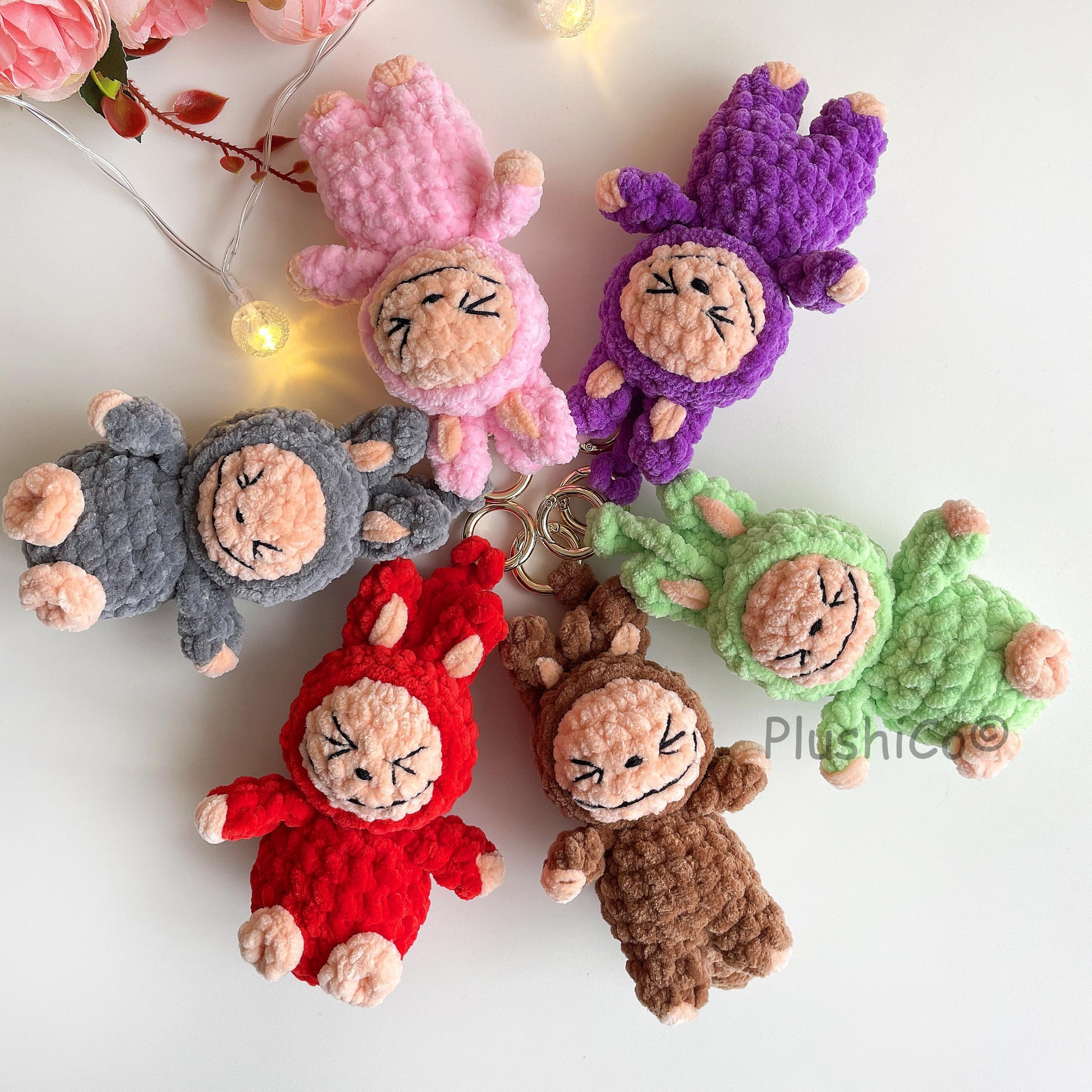 Smiling Bunny Keychain Labubu Pattern