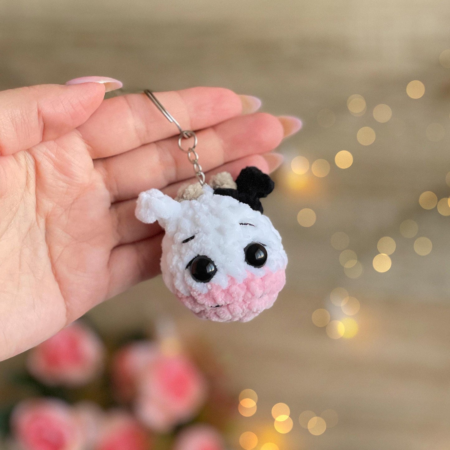 Cow Keychain Crochet Pattern, No Sew