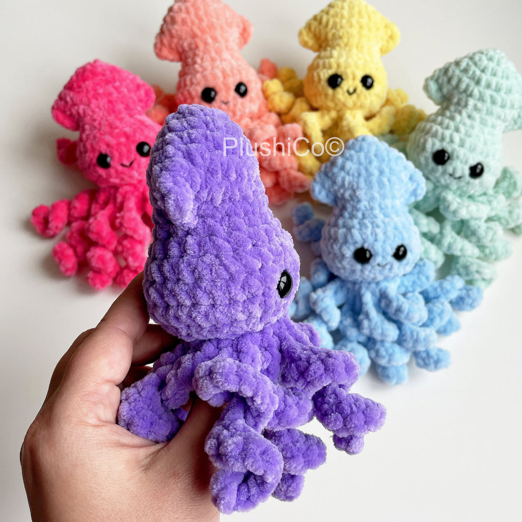 Baby Squid & Jellyfish No Sew CROCHET PATTERNS, Amigurumi Octopus plushie, Kawaii Crochet Animal Plush Toys, Easy Beginner PDF Tutorial