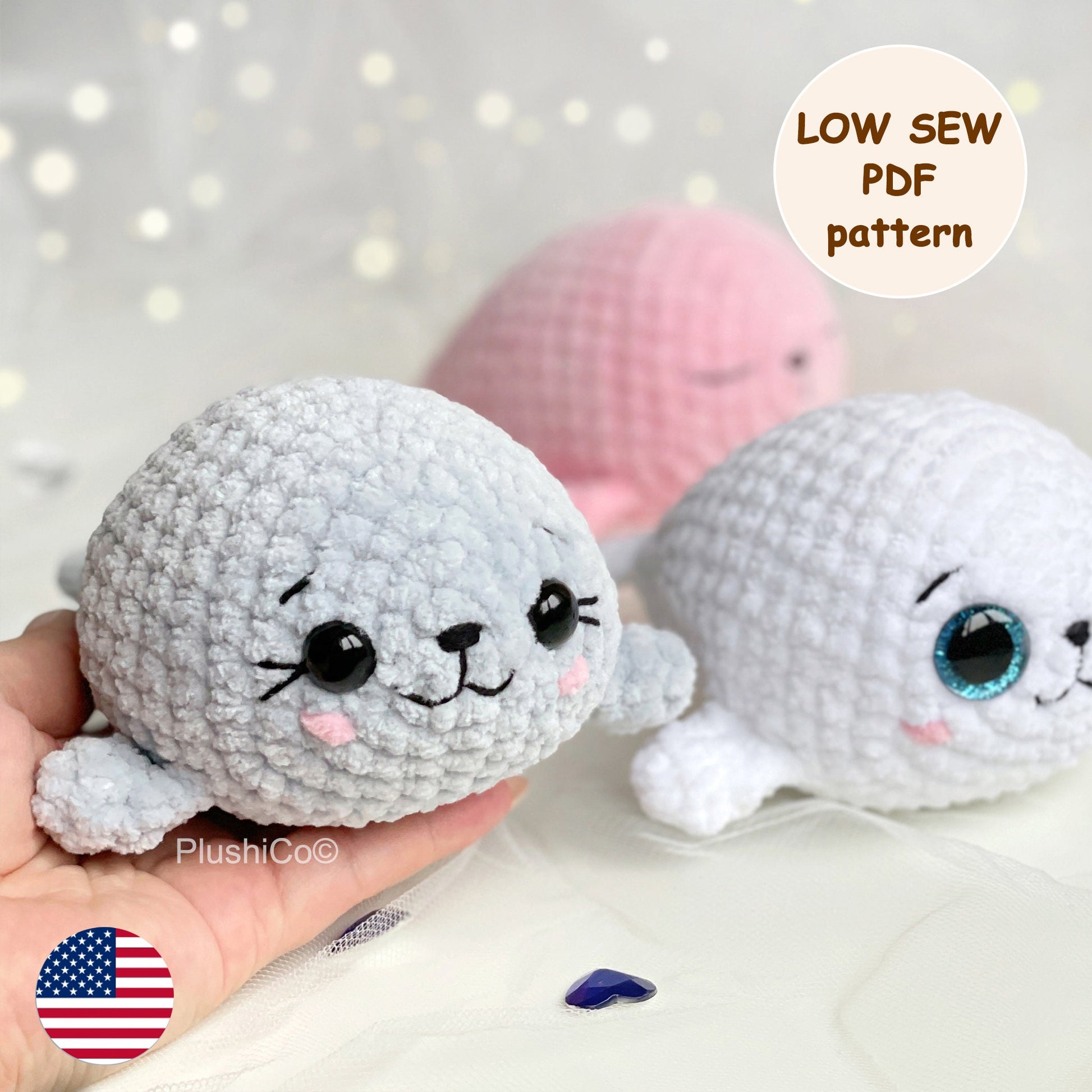 Seal CROCHET PATTERN, Amigurumi Low-Sew Manatee, Easy Plush Animal Toy, Beginner Tutorial PDF, Cute Sea Plushie, Instant Digital Download