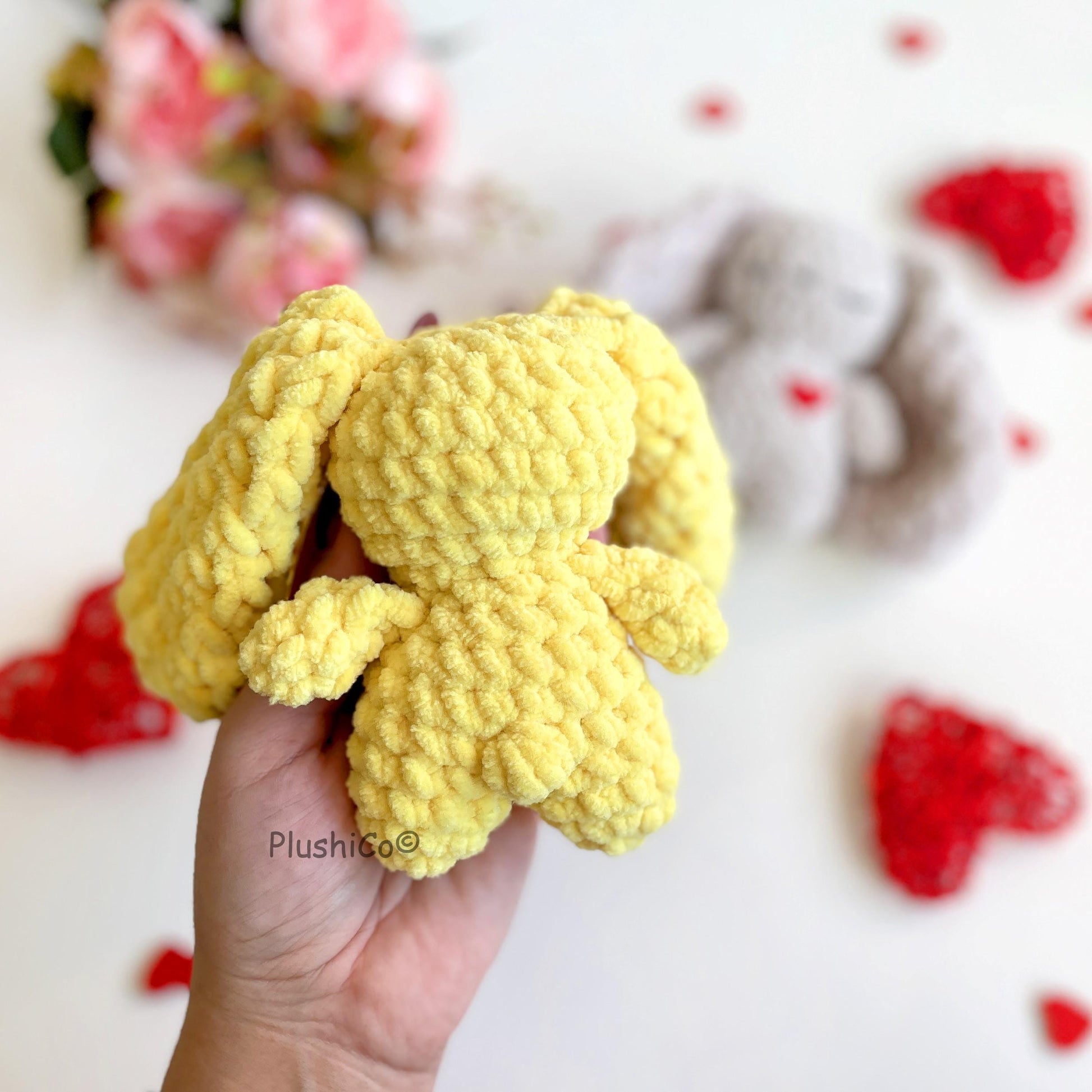 Bunny CROCHET PATTERN, Easter Rabbit, No Sew Amigurumi Plushies, Cute Toy with Floppy Huge Ears, Easy PDF Tutorial, Cuddle Rabbit with heart