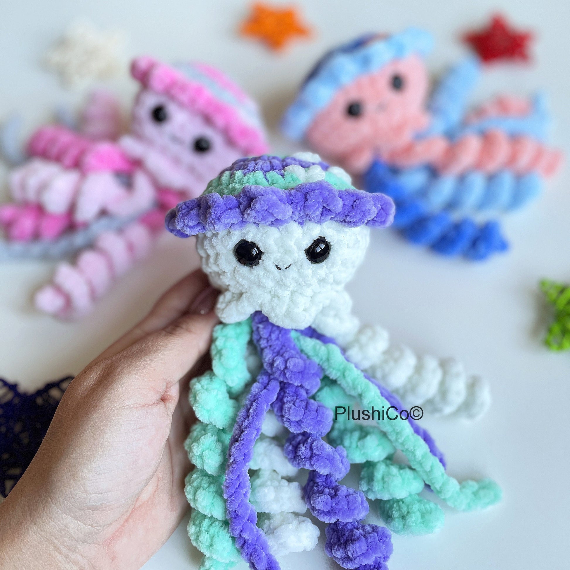 Jellyfish CROCHET PATTERN, No SEW Amigurumi Sea Creature, Snuggler Plushie, Plush Kawaii Stuffed Lovey Toy, Easy Pdf Tutorial for Beginners