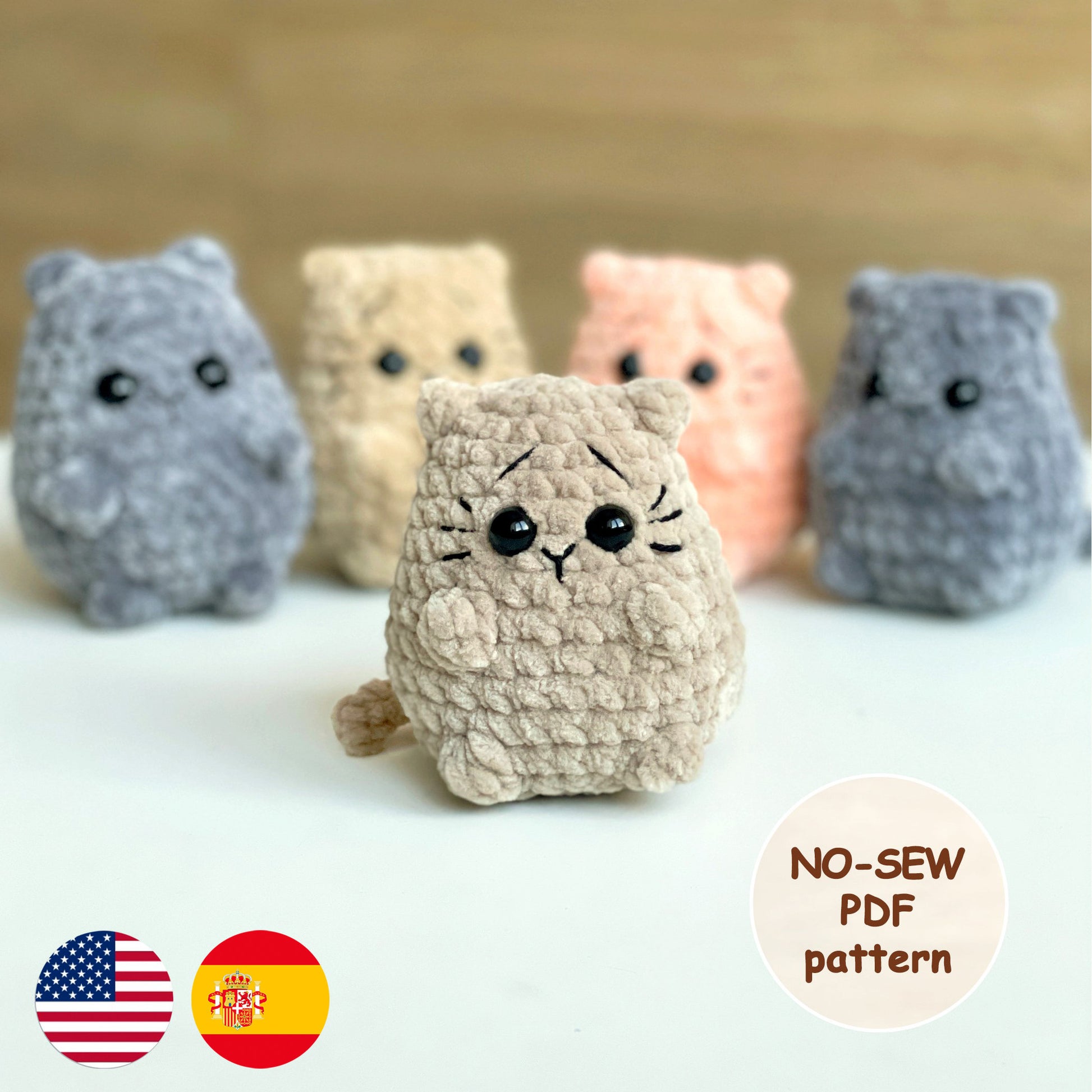 Cat No SEW CROCHET PATTERN, Amigurumi Loaf Kitty plushie, Cute Kawaii Tiny Animal, Easy Beginner Friendly Tutorial, Plush Mini Softie Toy