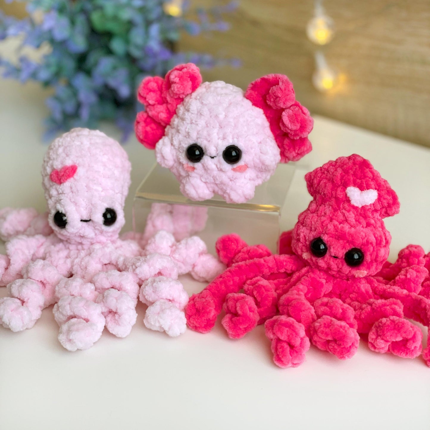 Octopus, Squid, Axolotl CROCHET PATTERNS 3-in-1 - No Sew
