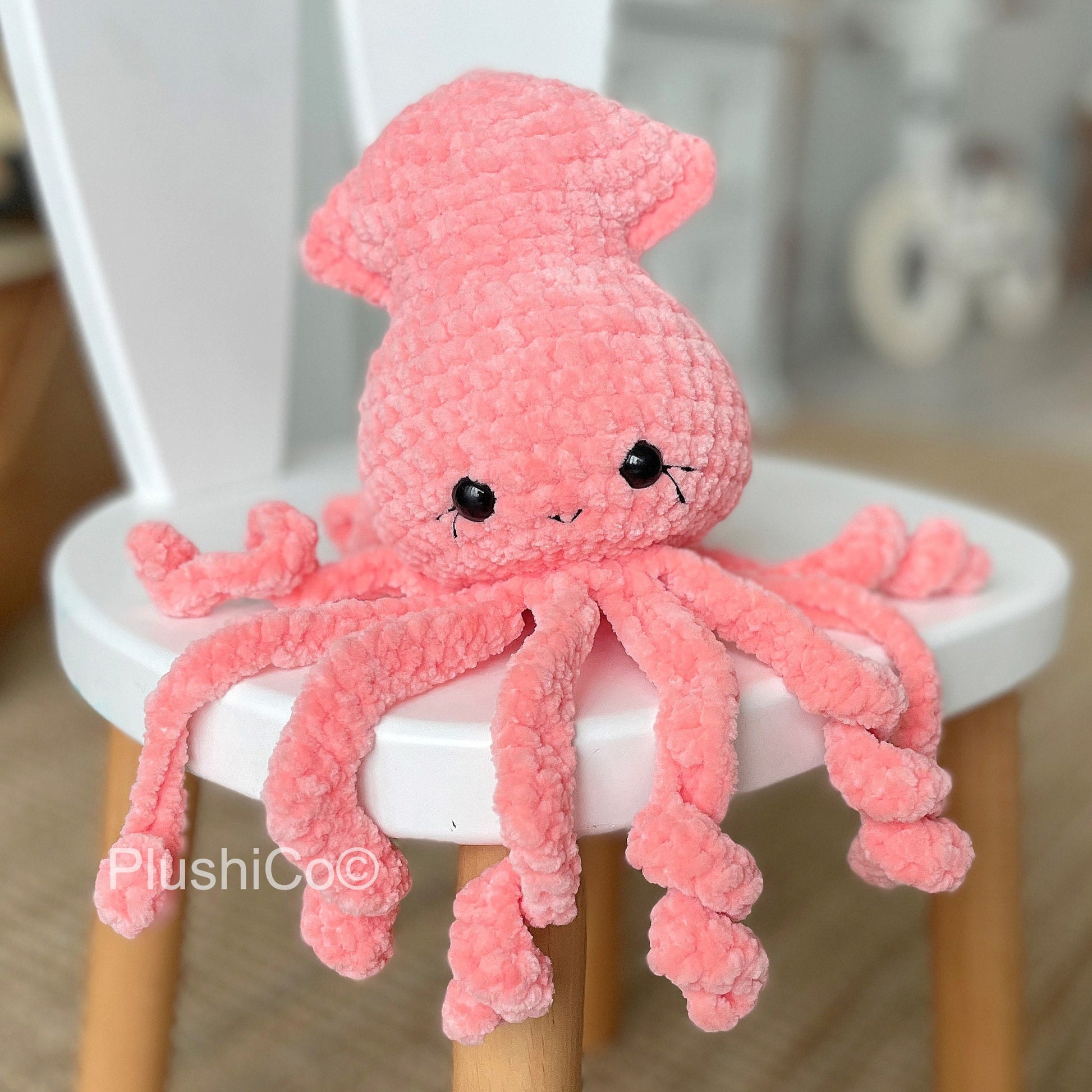 Squid CROCHET PATTERN, No SEW Amigurumi Octopus, plush Kawaii Animals, Plushie Baby Toy, Easy Pdf Tutorial for Beginners
