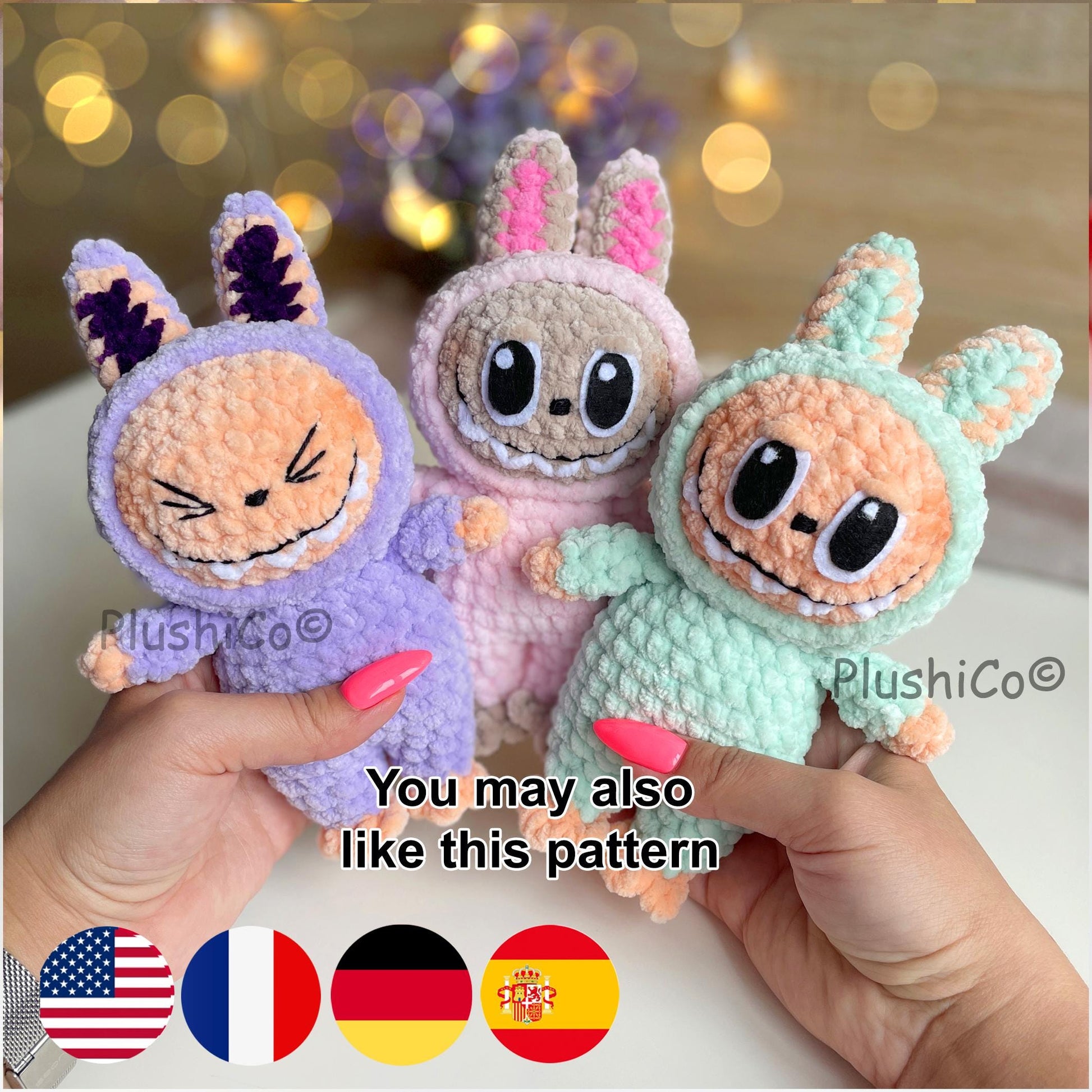 Smiling Bunny Keychain Labubu Pattern