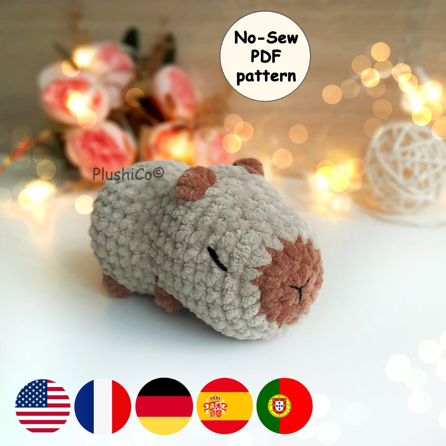 Capybara CROCHET PATTERN, No-Sew Amigurumi Plushie, Easy Beginner PDF, Kawaii Plush Handmade Baby Gift, Cute Stuffed Animal Chenille Toy
