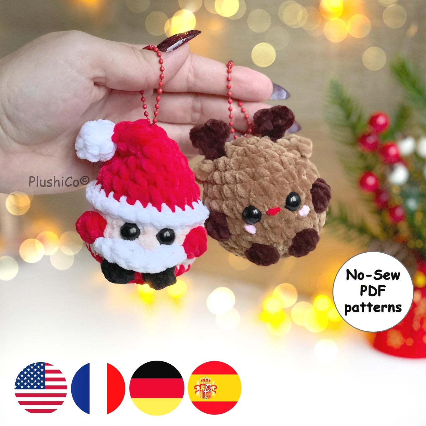 Santa & Reindeer Keychain Crochet Pattern - No Sew
