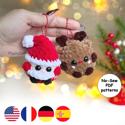 Santa & Reindeer Keychain Crochet Pattern - No Sew