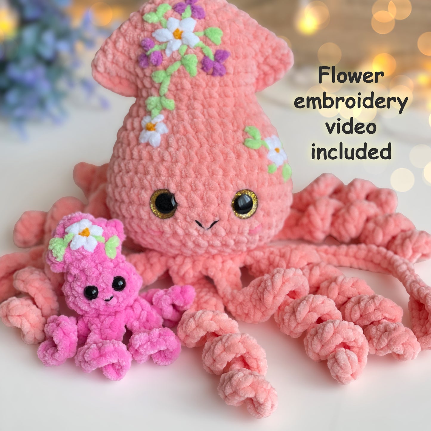 Squid Mama & Baby Crochet Pattern, Cute Plushie with Hidden Pouch, Easy No Sew Amigurumi, Mothers Day/Baby Shower Gift Idea, Beginner PDF