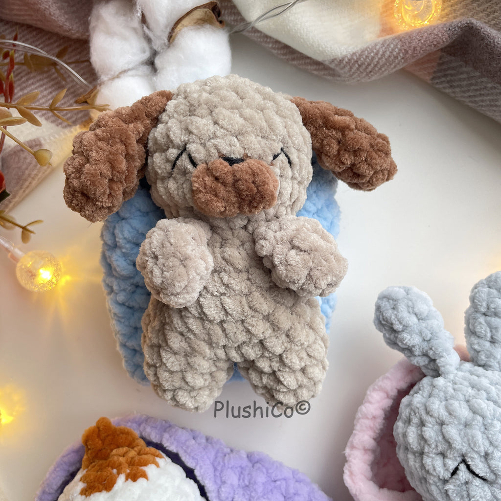 Amigurumi CROCHET PATTERN Set: No Sew Sleeping Cat, Bunny, Dog Mini Snuggler, Hatching  Plushies