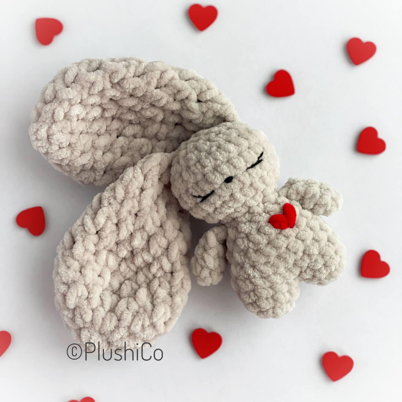 Bunny CROCHET PATTERN, Easter Rabbit, No Sew Amigurumi Plushies, Cute Toy with Floppy Huge Ears, Easy PDF Tutorial, Cuddle Rabbit with heart