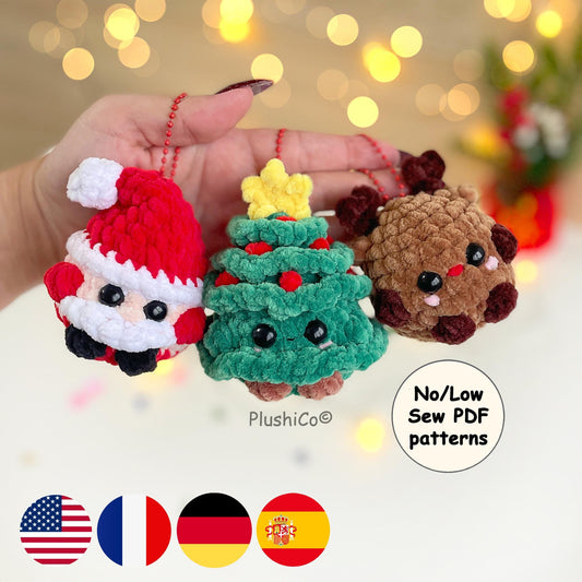 Christmas Crochet Keychain Patterns 3-in-1 – Low/No Sew
