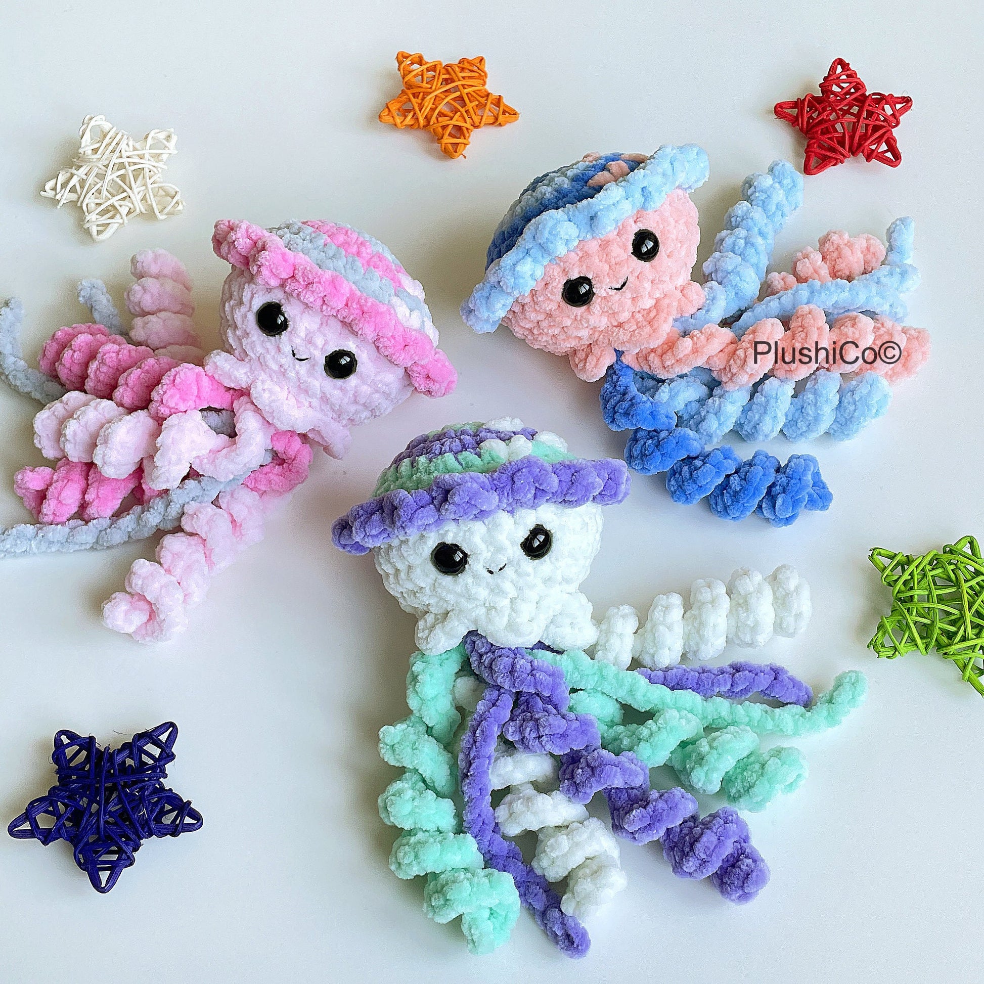 Jellyfish CROCHET PATTERN, No SEW Amigurumi Sea Creature, Snuggler Plushie, Plush Kawaii Stuffed Lovey Toy, Easy Pdf Tutorial for Beginners