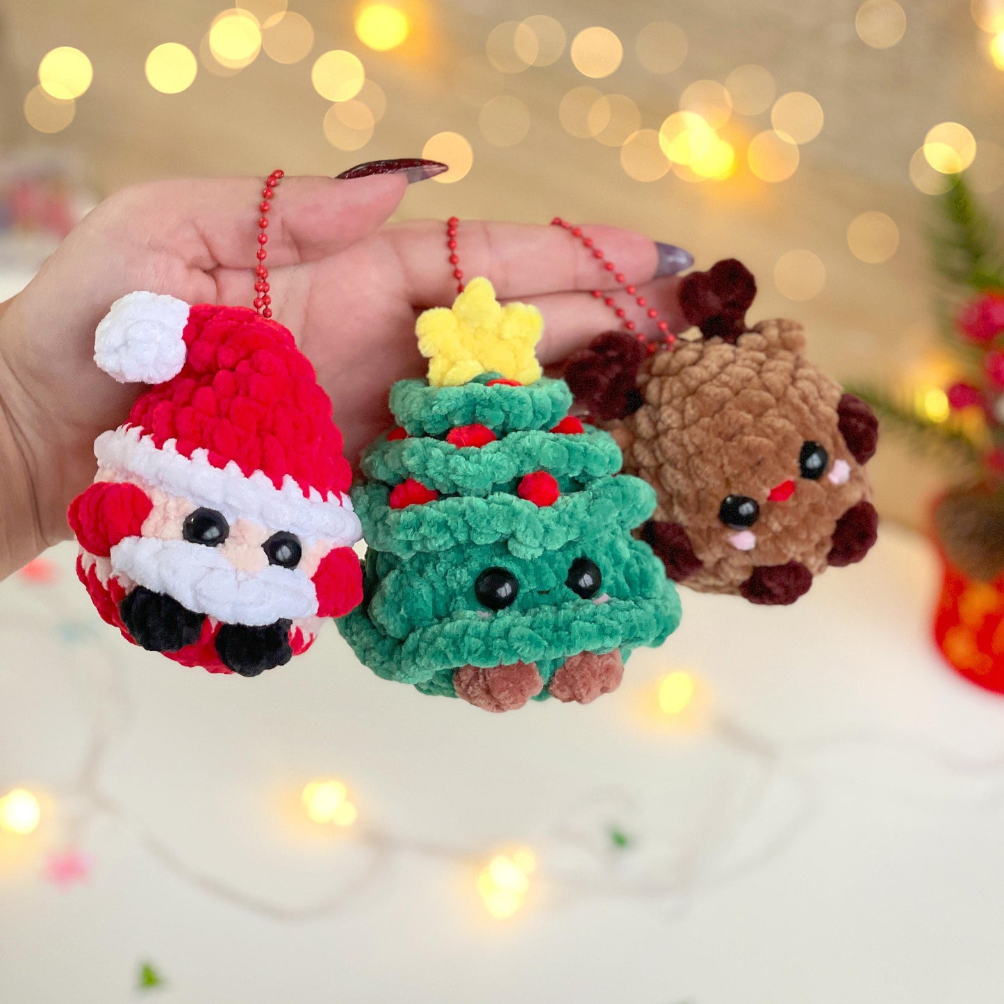 Christmas Crochet Keychain Patterns 3-in-1 – Low/No Sew