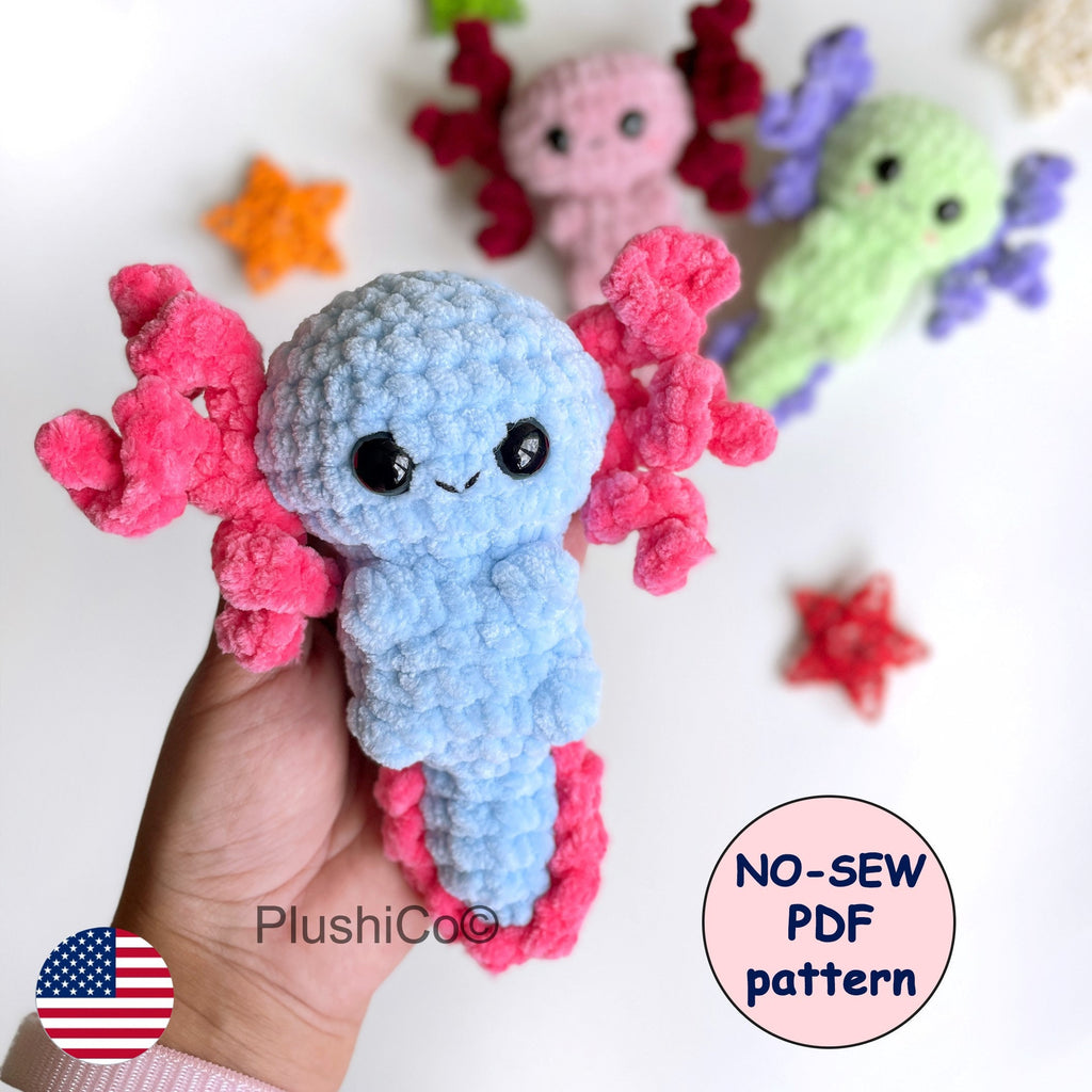 Axolotl CROCHET PATTERN, No Sew Amigurumi Plushie, Kawaii Sea Creature, Stuffed Plush Animal Baby Toy, Easy Beginner PDF, Instant Download