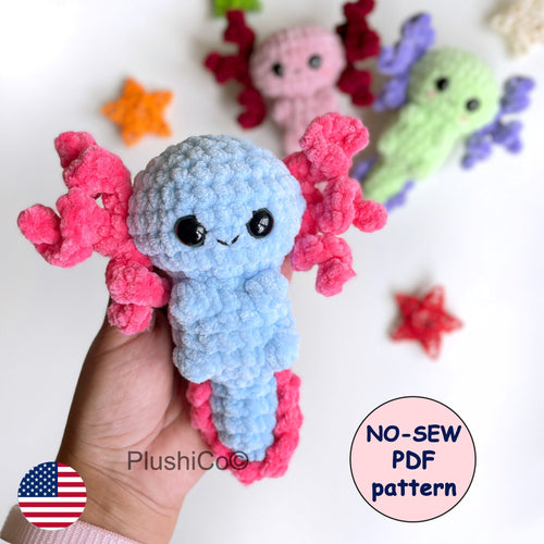 Axolotl CROCHET PATTERN, No Sew Amigurumi Plushie, Kawaii Sea Creature, Stuffed Plush Animal Baby Toy, Easy Beginner PDF, Instant Download