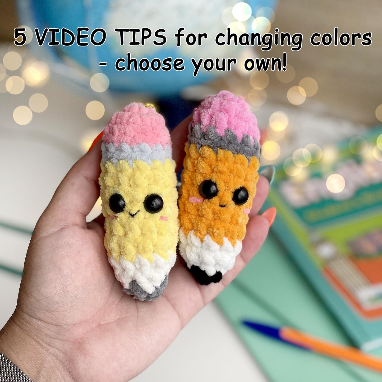 Pencil Crochet Pattern Keychain - No Sew